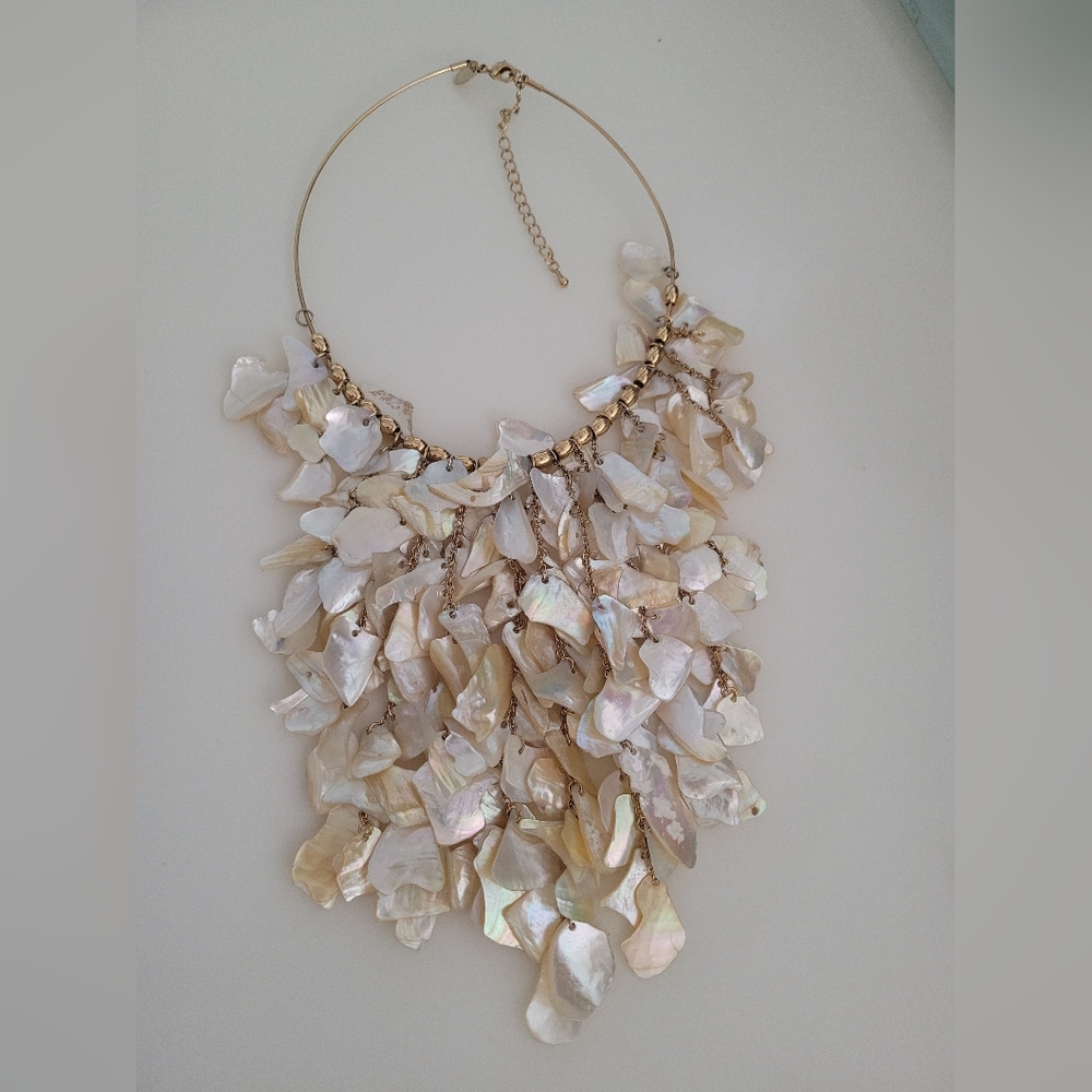 EUC KIAM FAMILY gold beads & Biwa Pearl Bib Choker
